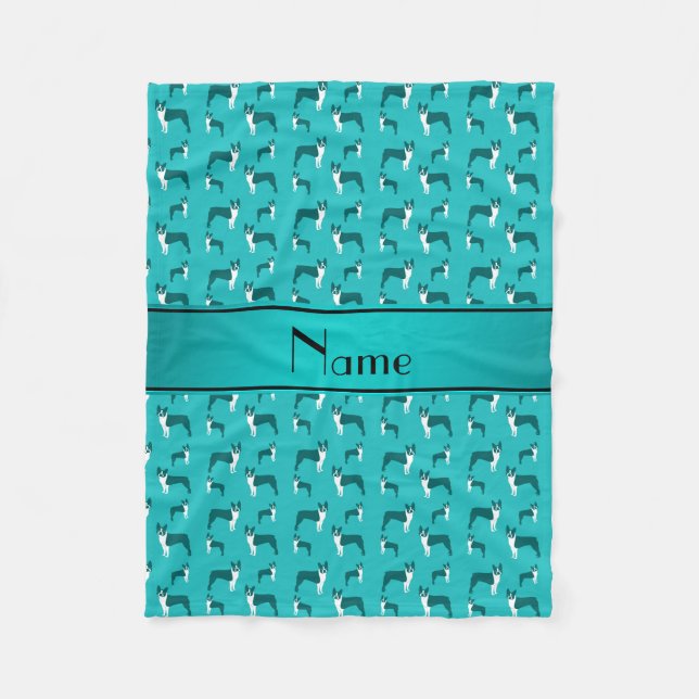Personalized name turquoise boston terrier fleece blanket (Front)