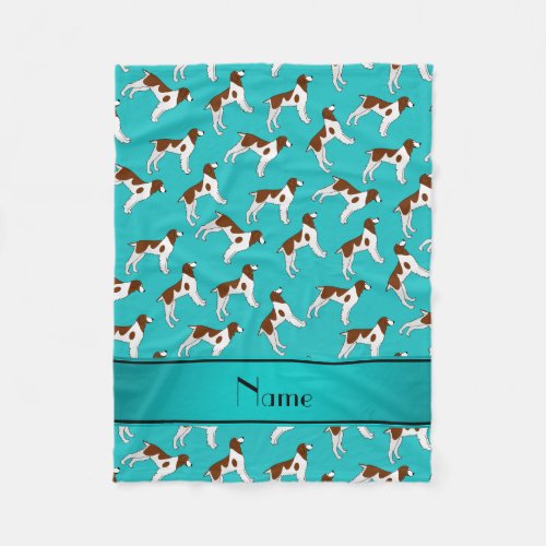 Personalized name turquoise brittany spaniel dogs fleece blanket