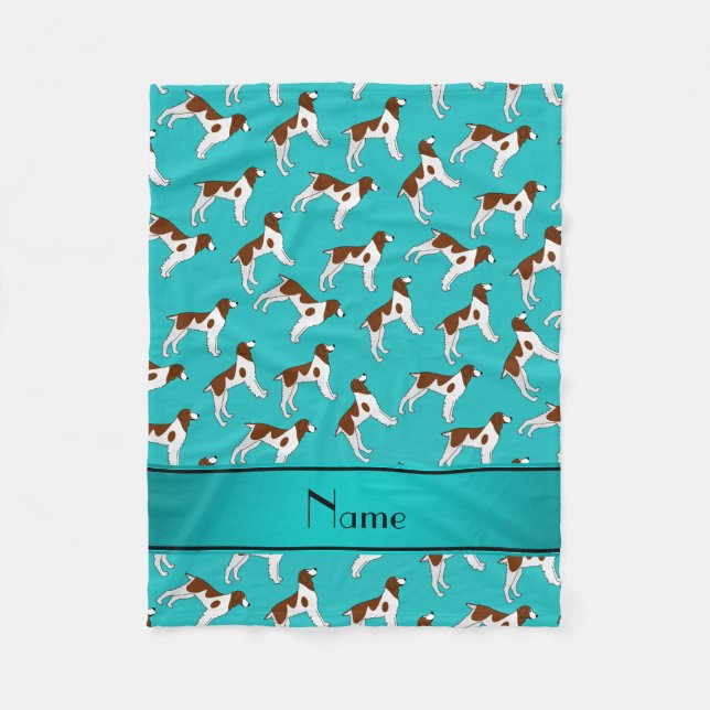 Personalized name turquoise brittany spaniel dogs fleece blanket (Front)