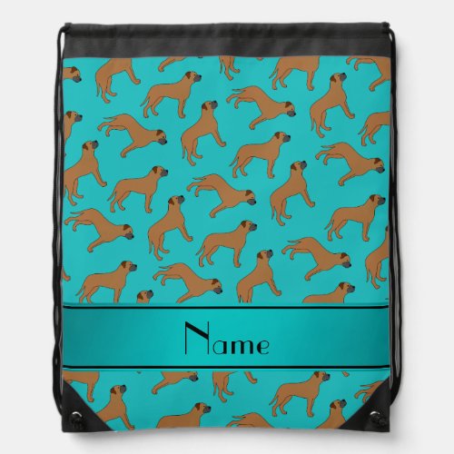 Personalized name turquoise bullmastiff dogs drawstring bag