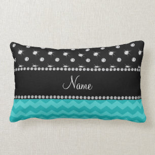 Personalized name turquoise chevrons black diamond lumbar pillow