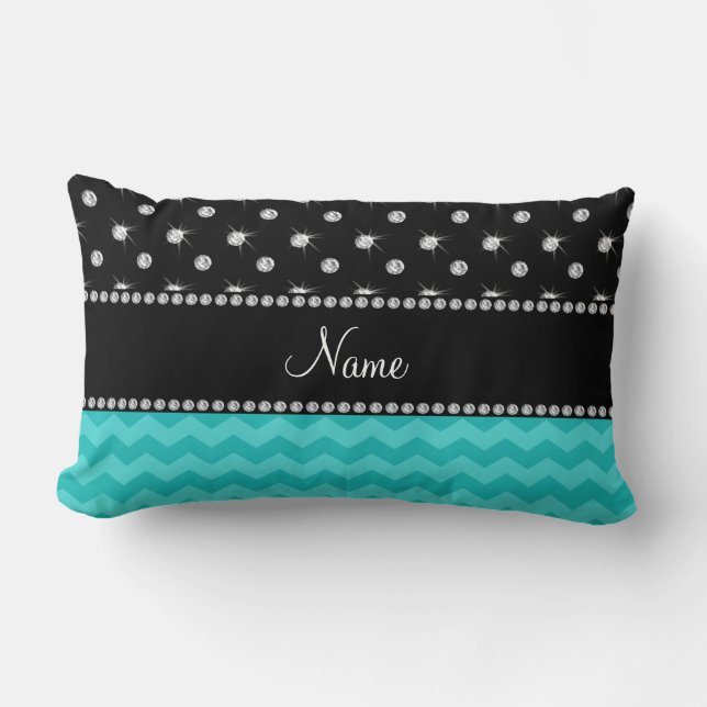 Personalized name turquoise chevrons black diamond lumbar pillow (Front)