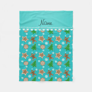 Personalized name turquoise christmas cookies fleece blanket