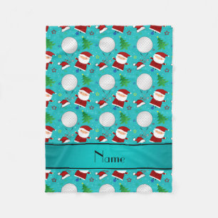 Personalized name turquoise christmas golfing fleece blanket