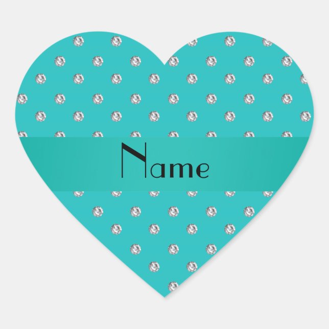Personalized name turquoise diamonds heart sticker (Front)