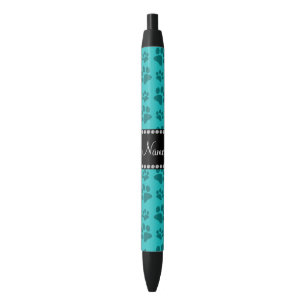 Personalized name turquoise dog paw prints pen