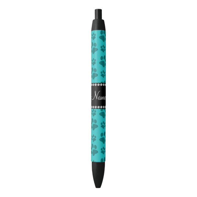 Personalized name turquoise dog paw prints pen (Front Vertical)