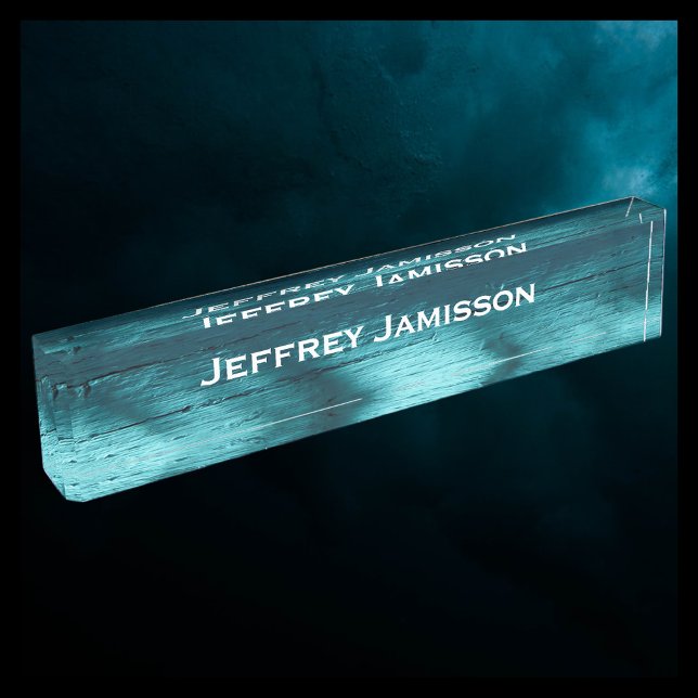 Personalized Name Turquoise Faux Wood Acrylic Desk Name Plate (Creator Uploaded)