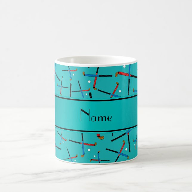 Personalized name turquoise field hockey coffee mug (Center)