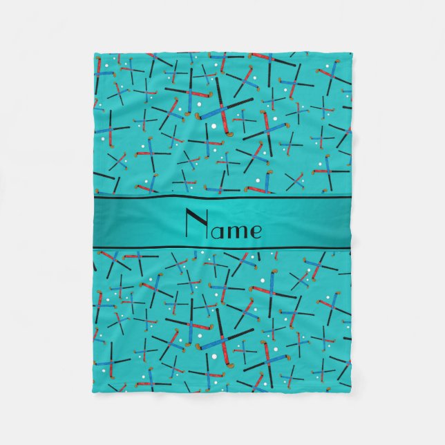 Personalized name turquoise field hockey fleece blanket (Front)