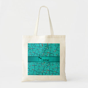 Personalized name turquoise field hockey tote bag