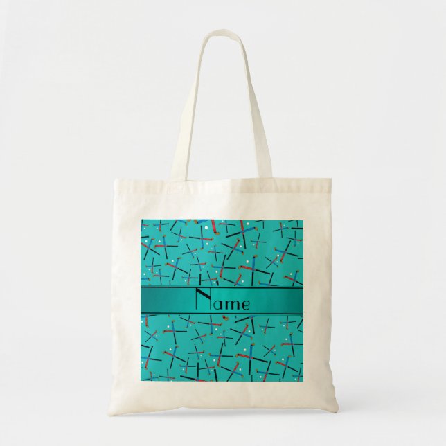 Personalized name turquoise field hockey tote bag (Front)