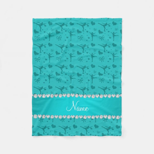 Personalized name turquoise figure skating fleece blanket (Front)