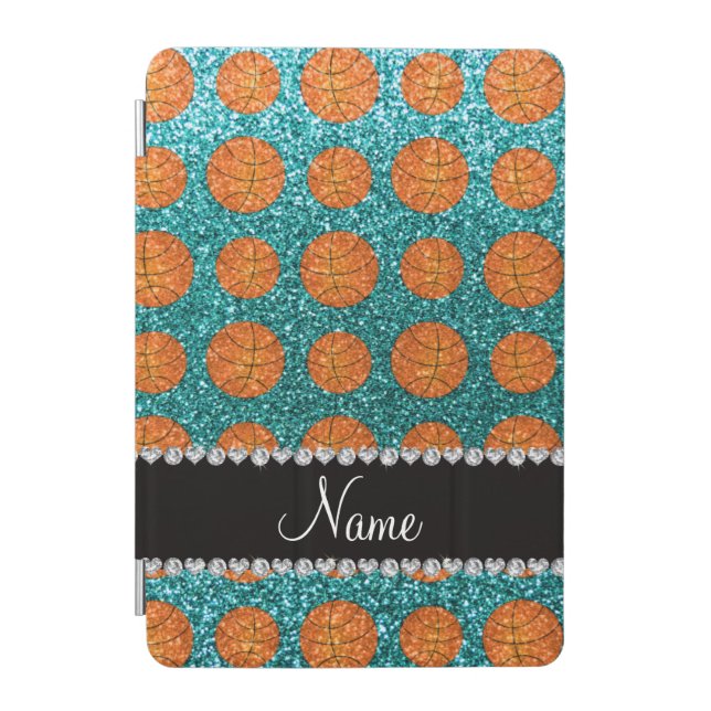 Personalized name turquoise glitter basketballs iPad mini cover (Front)