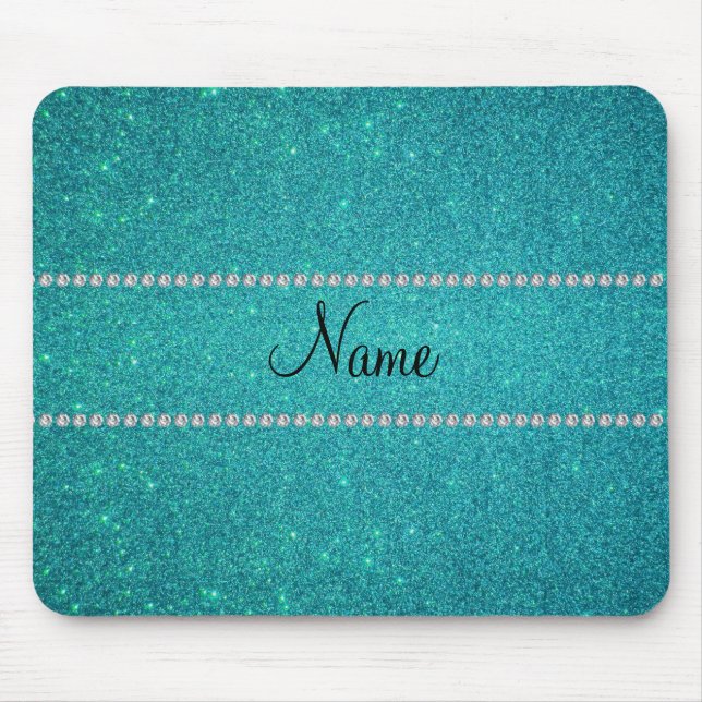 Personalized name turquoise glitter diamonds mouse pad (Front)