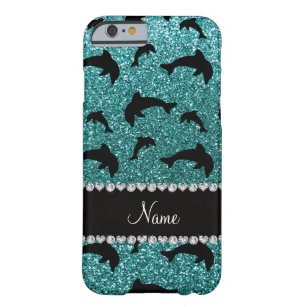 Personalized name turquoise glitter dolphins barely there iPhone 6 case