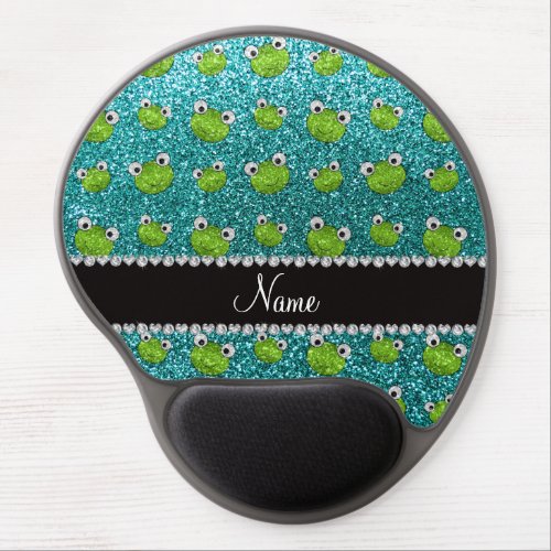 Personalized name turquoise glitter frogs gel mouse pad