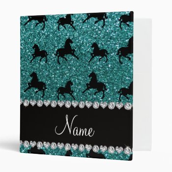 Personalized Name Turquoise Glitter Horses Binder by Brothergravydesigns at Zazzle