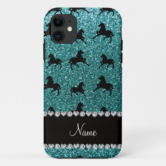 Personalized name turquoise glitter horses Case-Mate iPhone case (Back)
