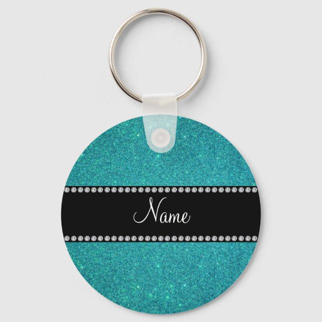 Personalized name turquoise glitter keychain (Front)