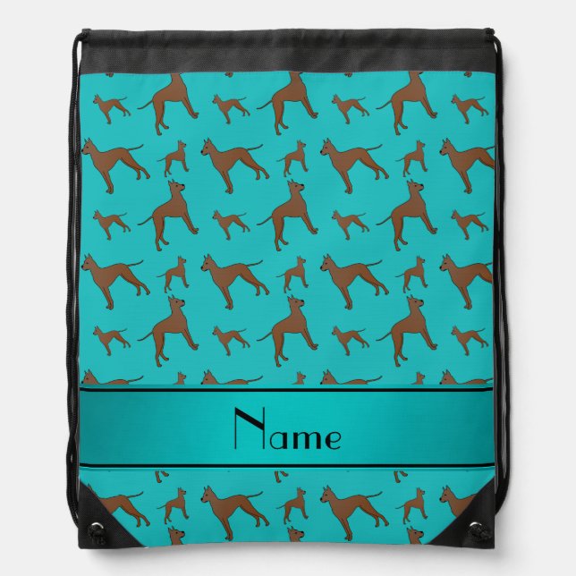Personalized name turquoise great pyrenees dogs drawstring bag (Front)
