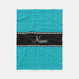 Personalized name turquoise greek key pattern fleece blanket