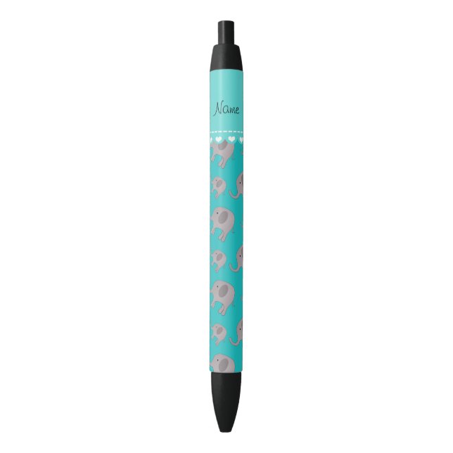 Personalized name turquoise grey elephants pen (Front Vertical)