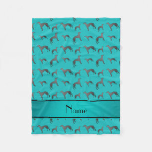 Personalized name turquoise Greyhound dogs Fleece Blanket