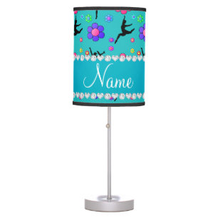 Personalized name turquoise gymnastics flowers table lamp