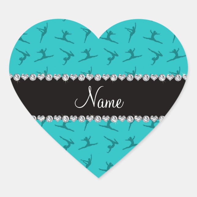 Personalized name turquoise gymnastics pattern heart sticker (Front)