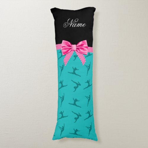 Personalized name turquoise gymnastics pink bow body pillow