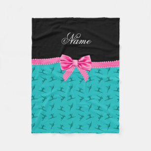 Personalized name turquoise gymnastics pink bow fleece blanket