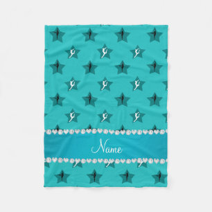Personalized name turquoise gymnastics stars fleece blanket