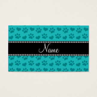 Personalized name turquoise hearts and paw prints