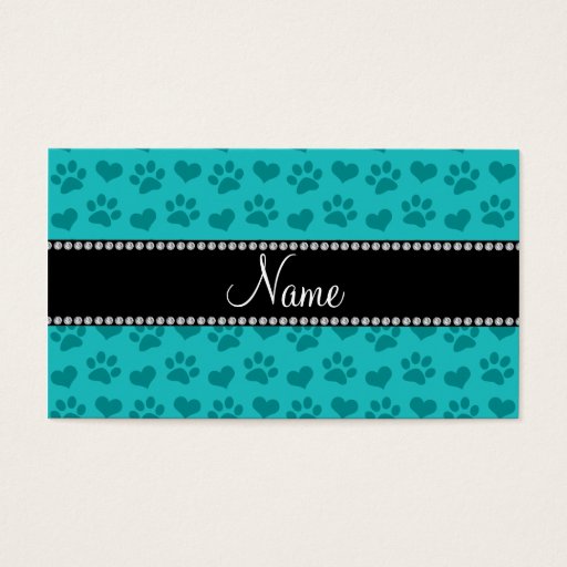 Customizable Personalized name turquoise hearts and paw prints business card templates