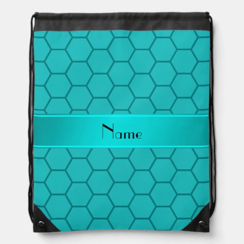 Personalized name turquoise honeycomb drawstring bag