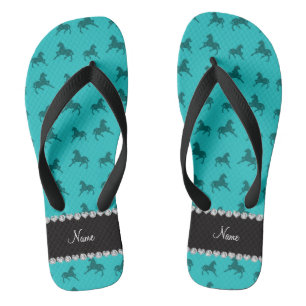 Personalized name turquoise horse pattern flip flops