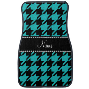 Personalized name turquoise houndstooth pattern car mat