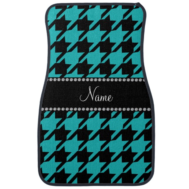 Personalized name turquoise houndstooth pattern car mat (Front)
