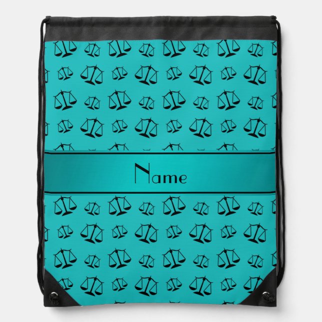 Personalized name turquoise justice scales drawstring bag (Front)