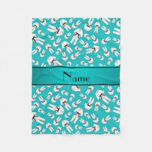 Personalized name turquoise karate pattern fleece blanket