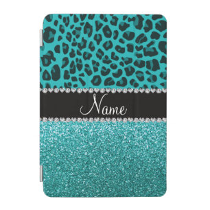 Personalized name turquoise leopard and glitter iPad mini cover