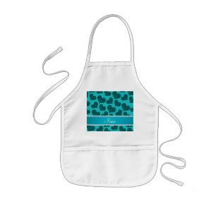 Personalized name turquoise leopard hearts kids' apron