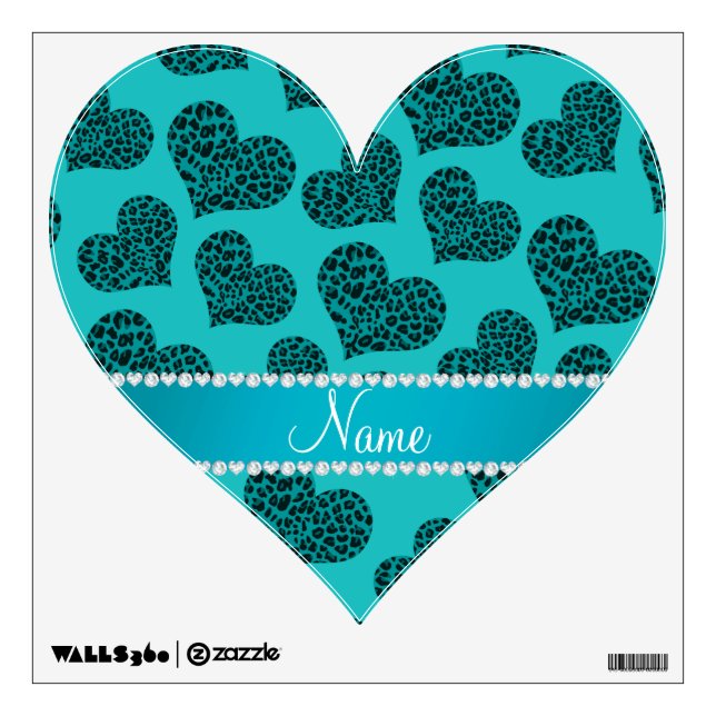 Personalized name turquoise leopard hearts wall decal (Front)