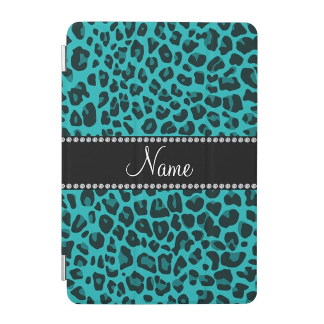 Personalized name turquoise leopard pattern iPad mini cover (Front)