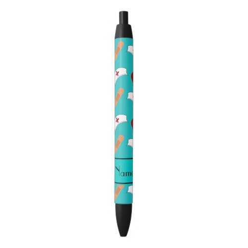 Personalized name turquoise nurse pattern black ink pen