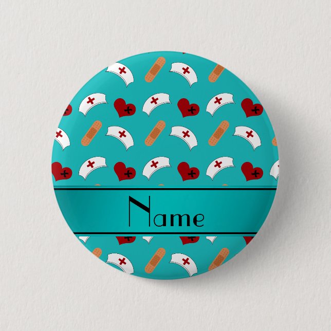 Personalized name turquoise nurse pattern button (Front)