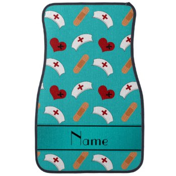 Personalized Name Turquoise Nurse Pattern Car Floor Mat by Brothergravydesigns at Zazzle