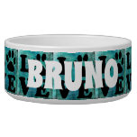Personalized Name Turquoise Paw Love Dog Bowl at Zazzle