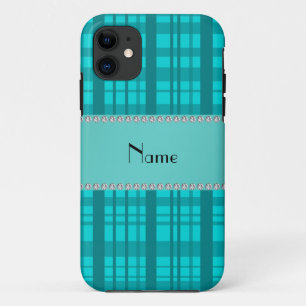 Personalized name turquoise plaid pattern iPhone 11 case